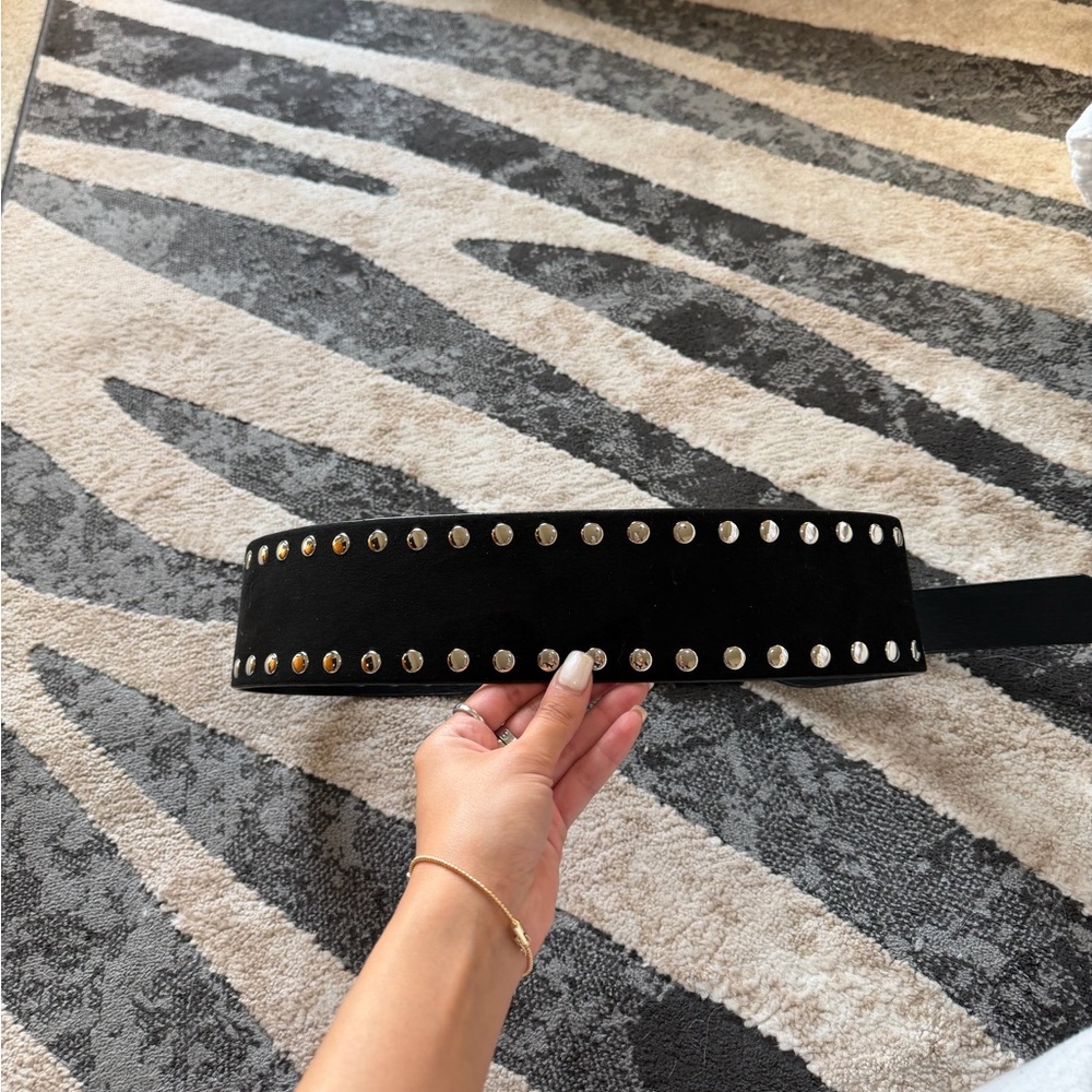 Studded Black Belt with Silver Buckle - Picture 3 of 4